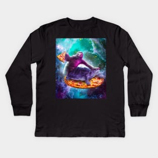 Trippy Space Sloth Turtle - Sloth Pizza Kids Long Sleeve T-Shirt